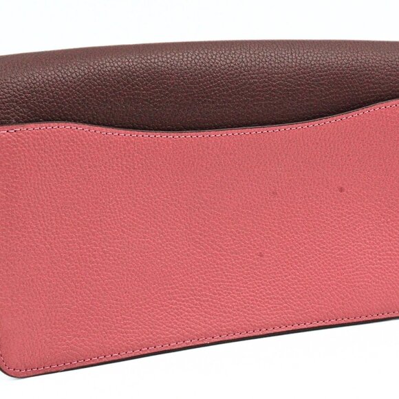 Authentic Coach Colorblock Maroon Peach Leather Saddle Bag - Picture 8 of 11